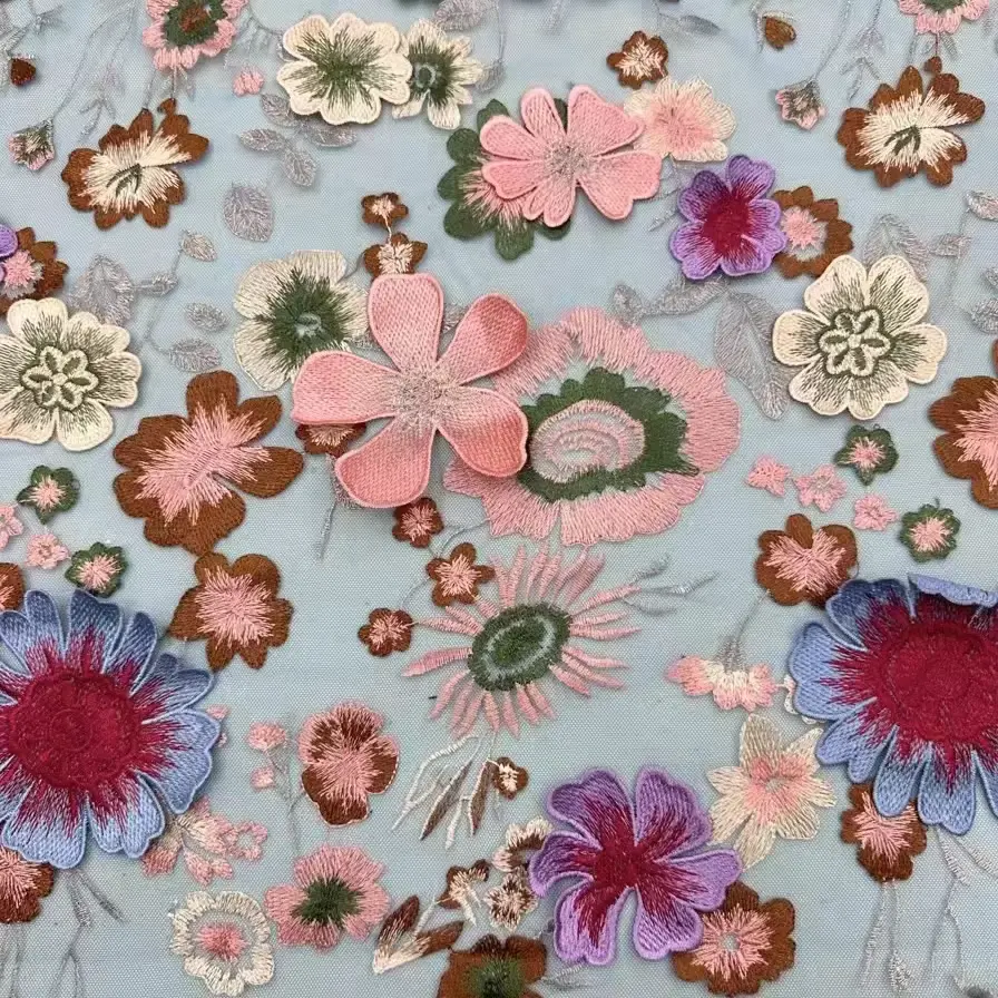 Wholesale Beautiful 3d Flower Beaded Cheap Textile Embroidery Fabric Swiss Voile Lace Trim 2021