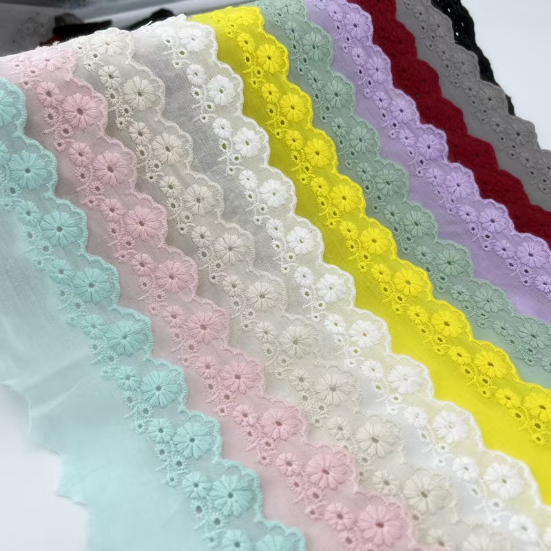 T/C Cotton Lace Trimming Embroidery Cotton Lace Trim Flower T/C Eyelet Lace Trimming