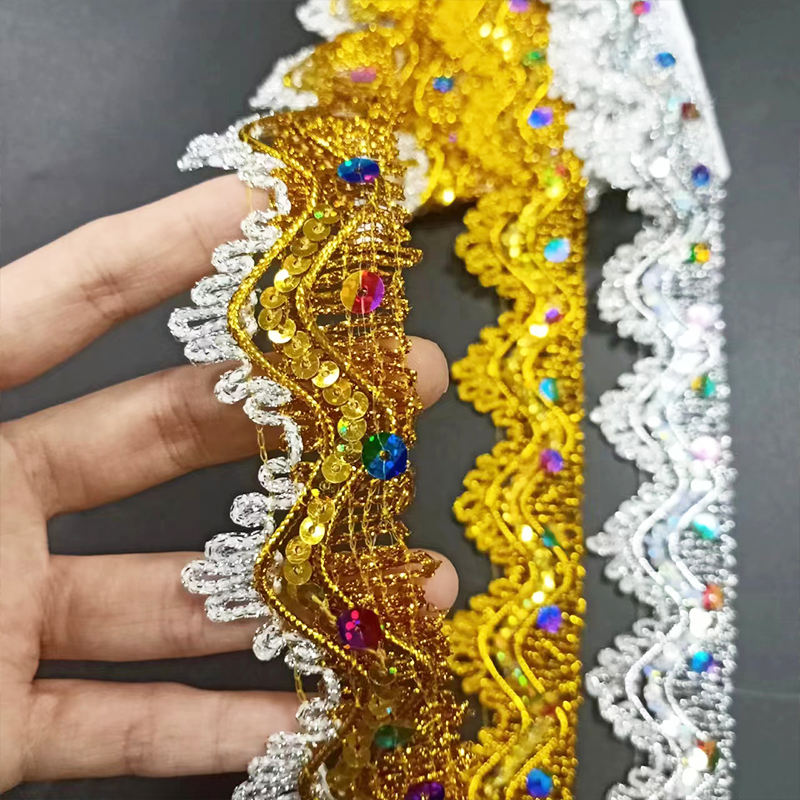 Jantziak Osagarriak Urrezko eta Zilarrezko Metalezko Mailako Muga Multzoa Multicolor Sequin Gold Haria Metalezko Parpailak Trim